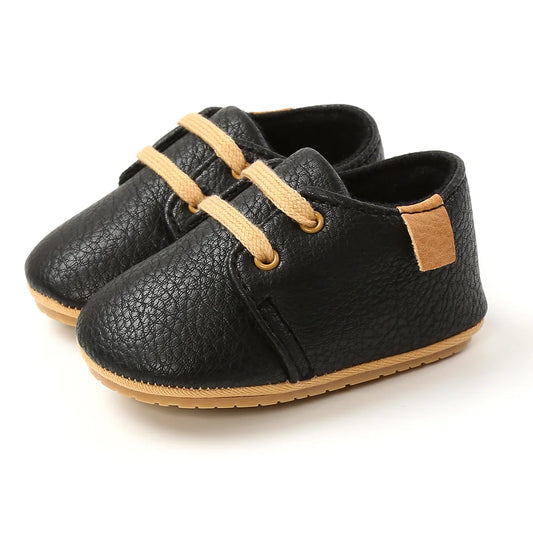 Newborn Baby Boy Pu Leather Shoes Infant First Walkers Crib Footwear Rubber Non-slip Toddler Baby Retro Shoes 3 6 9 12 18M