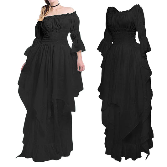 Off Shoulder Women's White Dress Slim Fit Ruffle Medieval Costume For Women High Waist Pleated Chiffon Dresses Prom Dresses 5xl