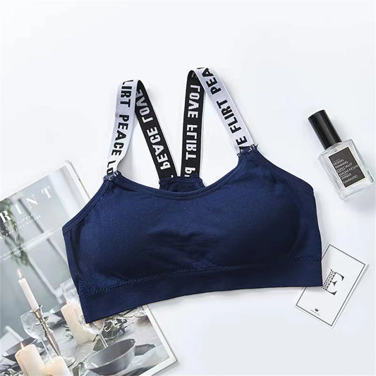 1PCS English Alphabet Sexy Comfortable Shoulder Strap Wrapped Chest And Rag Seamless Rimless Girls' Anti Light Sports Underwear