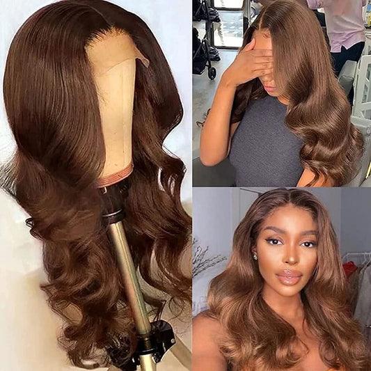 Chocolate Brown 13x4 Lace Front Wig Brazilian Pre Plucked 13x6 HD Lace Frontal Wigs Dark Brown Body Wave Human Hair Closure Wigs