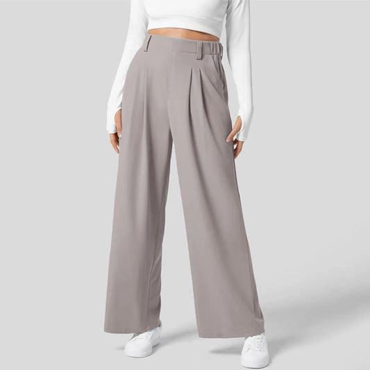 Women Fashion Wide Leg Pants Solid Elastic Pants Work Business Suit Straight Trousers Casual High Waisted Dress Palazzo Pants