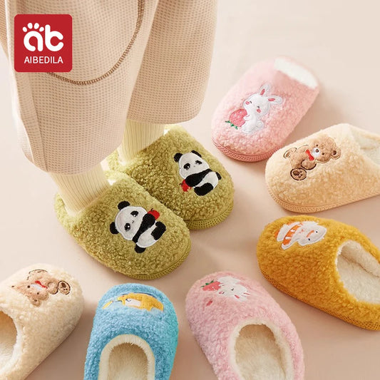 AIBEDILA Cute Baby Home Slippers Soft Plush Cozy House Slippers Anti-skid Slip-on Shoes Indoor For Children Winter Warm Shoes