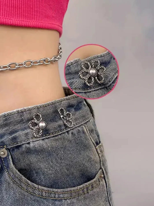 Jeans Waist Adjustment Buttons Beautiful Hollow Metal Flower Button Woman‘s Trouser Waist Wide-to-narrow Buttons