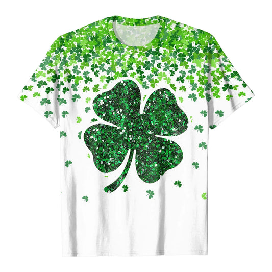 Womens Casual Tops Womens Short Sleeve Round Neck Tee T Shirt Lucky Four Leaf Clover Print T-Shirt St Patrick'S Day Outfits