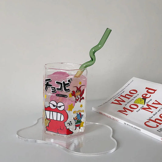 Cartoon Crayon Shin-Chan Crocodile Glass Hexagonal Cup Cola Cup Heat-Resistant Glass Milk Juice Cup Girls Creative Gifts Periphe