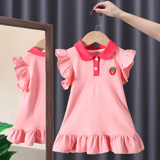 Baby Girls Dress Summer Pink Cute Elegant Princess Dress POLO Style Birthday Party Clothes 1-6 Years Old