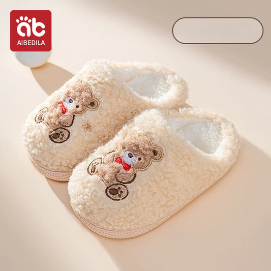 AIBEDILA Cute Baby Home Slippers Soft Plush Cozy House Slippers Anti-skid Slip-on Shoes Indoor For Children Winter Warm Shoes