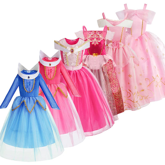 Kids Aurora Multiple Styles Little Girls Princess Straps Cosplay Dress Christmas Halloween School Activities Performance Clothes