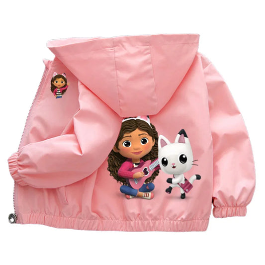 Gabby Dollhouse Girls Jacket 2024 New Kid Cartoon Hooded Casual Zipper Coat 2-12 Years Children Carnival Party Costume Outerwear