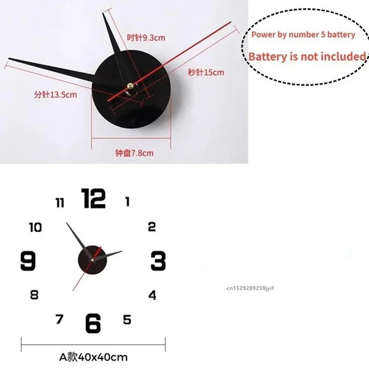 New 3D Acrylic Mirror Wall Clock Sticker for 40CM Fashion DIY Quartz Clocks Watch Home Decoration Living Room Stickers