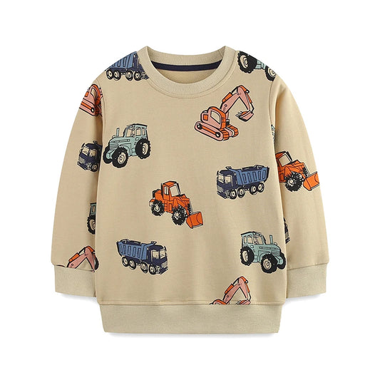 Little maven Spring Autumn Children's Clothing Excavator Boys Hoodie Cartoon Car Sweatshirts Baby Boys Tops Cotton Kids Pullover