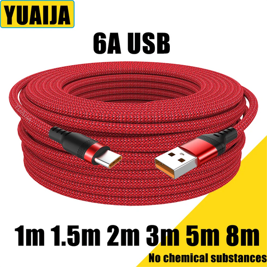 USB Type C Extended 5-Meter USB C 6A Super- Charging Cable Suitable For Huawei,Xiaomi,Vivo,OnePlus, And Leeco Phone Data Cable