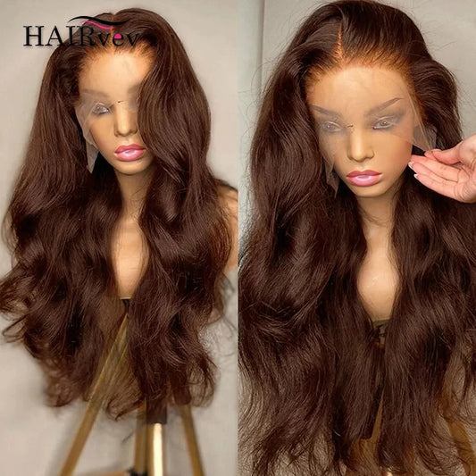 Chocolate Brown 13x4 Lace Front Wig Brazilian Pre Plucked 13x6 HD Lace Frontal Wigs Dark Brown Body Wave Human Hair Closure Wigs