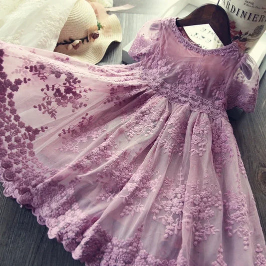 3-8Yrs Kids Dress for Flower Elegant Girls Dress Children's Dress Lace Tulle Kid's Casual Clothes 2025 New Summer Girls Dress