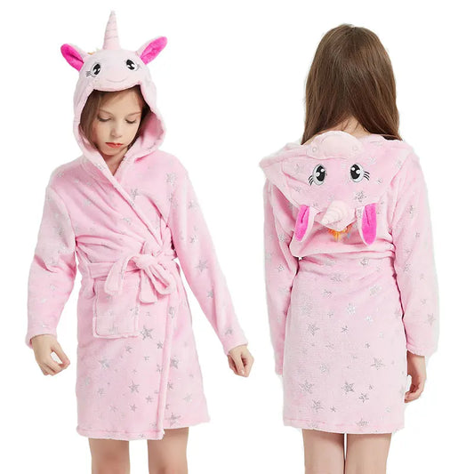 Pink Princess Bath Robe for Girls 3 4 5 6 7 8 9 10 11 12 Years Unicorn Kids Bath Towel Robe Kigurumi Winter Baby Girl Bathrobe