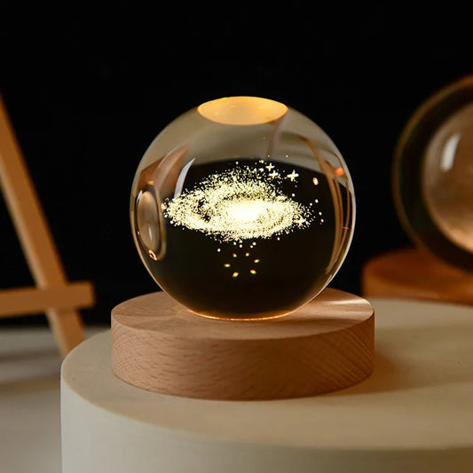 Small 3D Solar System Crystal Ball With LED Base, Night Light For Home Decoration, Gift For Astronomy Lovers