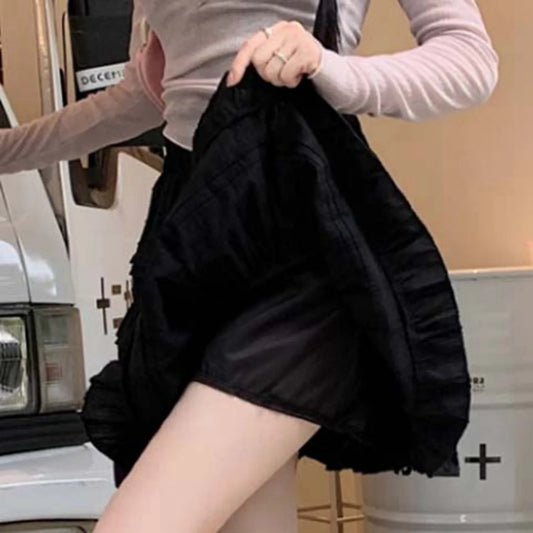 Women's Pleated Skater Skirt Basic Casual High Waisted Ruffles Flared Mini Skirts Casual Solid Color Female Skirt Y2k Harajuku