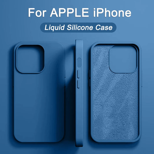 For iPhone 15 14 13 12 11 Pro Max Case Square Liquid Silicone Phone Case For iPhone 15 14 XR X XS 7 8 Plus Soft Shockproof Cover