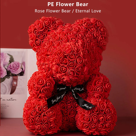 Valentines Day Gift 25cm Red Rose Teddy Bear Artificial Rose Flower Wedding Decoration Christmas New Year Gifts For Girlfriend