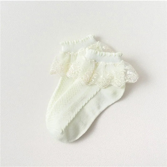 1 Pairs Cotton Lace Ruffle Princess Mesh Breathable Socks Children Ankle Short Sock White Pink Blue Baby Girls Kids Toddler