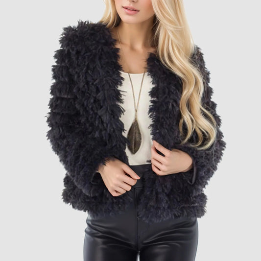 Women Casual Autumn Winter Faux Fur Jackets Solid Color Plushed Thick Warm Loose Fit Overcoats Temperament Female Commute Outfit