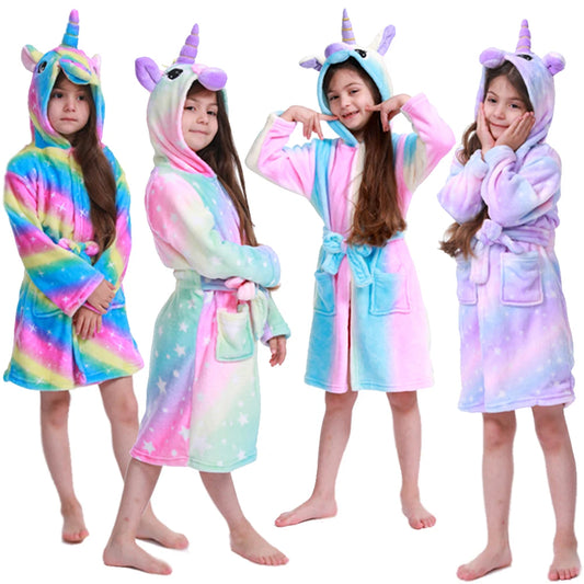 Pink Princess Bath Robe for Girls 3 4 5 6 7 8 9 10 11 12 Years Unicorn Kids Bath Towel Robe Kigurumi Winter Baby Girl Bathrobe