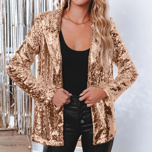 Women Elegant Sequins Suit Jackets Long Sleeve Glitter Party Shiny Lapel Suit Coat Rave Outerwear Women Club Wear Blazers Jacket