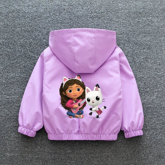 Gabby Dollhouse Girls Jacket 2024 New Kid Cartoon Hooded Casual Zipper Coat 2-12 Years Children Carnival Party Costume Outerwear