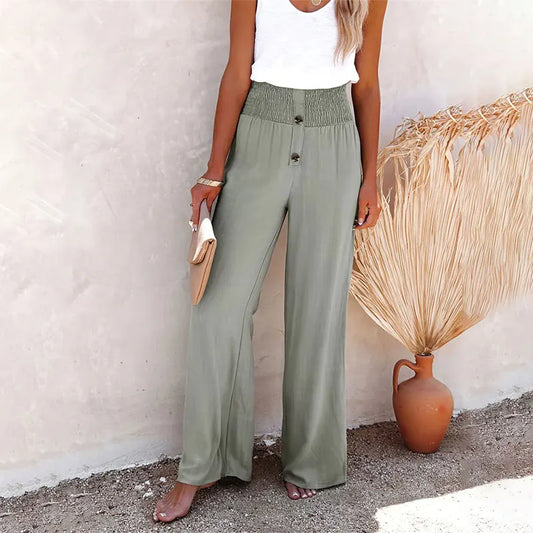 2024 Summer Cotton Linen Wide Leg Pants for Women Pants Full Length Casual Pants Female Solid Loose High Waist Straight Trousers