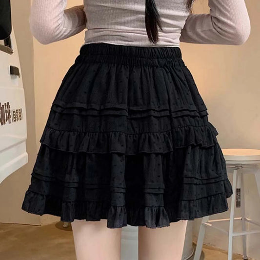 Women's Pleated Skater Skirt Basic Casual High Waisted Ruffles Flared Mini Skirts Casual Solid Color Female Skirt Y2k Harajuku