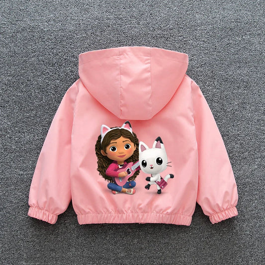 Gabby Dollhouse Girls Jacket 2024 New Kid Cartoon Hooded Casual Zipper Coat 2-12 Years Children Carnival Party Costume Outerwear