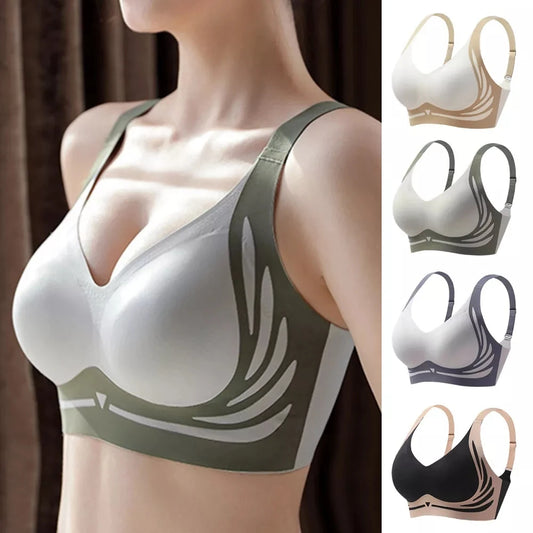 Seamless Ladies Underwear V-neck No Steel Ring Small Chest Gathered Adjustable Comfortable Thin Top Bra Breathable Gathered