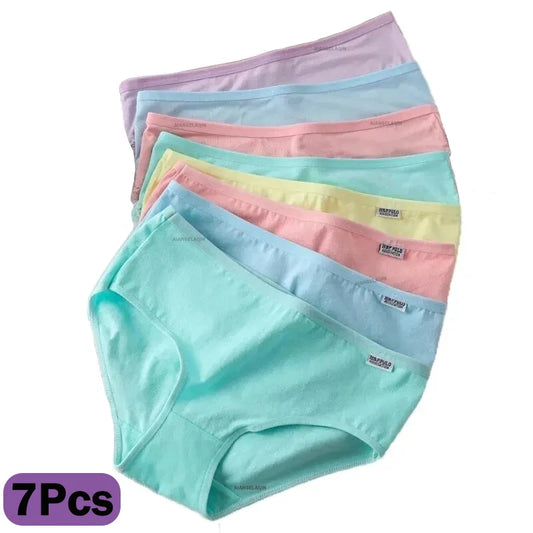 7Pcs Panties for Women Cotton Underwear Plus Size Sexy Briefs Girls Breathable Soft Lingerie Female Cute Solid Color Underpants