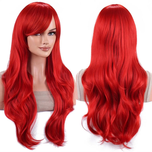 Synthetic probeauty Mermaid Wig Long Red Curly Body Wave Wig Halloween Cosplay Costume Wig for Women Fashion Wig for for Daily P