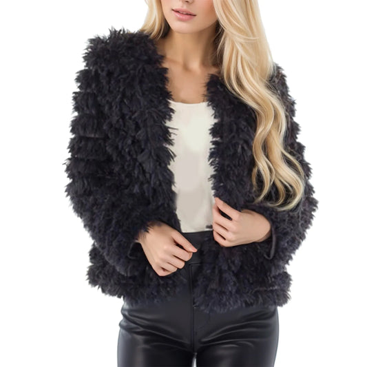 Women Casual Autumn Winter Faux Fur Jackets Solid Color Plushed Thick Warm Loose Fit Overcoats Temperament Female Commute Outfit