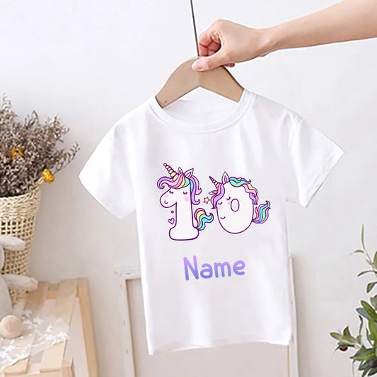 Personalised Unicorn Print Kids Birthday T-shirt Childs Custom Name Clothes Tops Girls Shirt Birthday Party Outfits Cute T Shirt