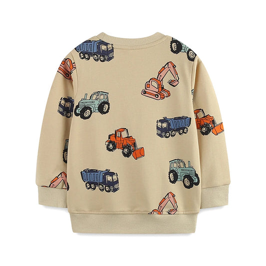 Little maven Spring Autumn Children's Clothing Excavator Boys Hoodie Cartoon Car Sweatshirts Baby Boys Tops Cotton Kids Pullover