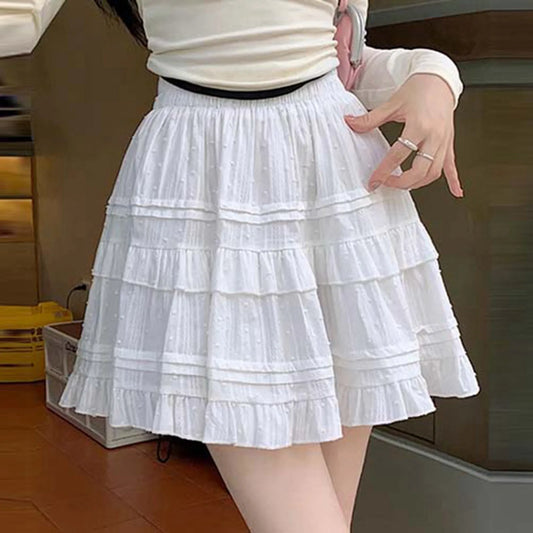 Women's Pleated Skater Skirt Basic Casual High Waisted Ruffles Flared Mini Skirts Casual Solid Color Female Skirt Y2k Harajuku