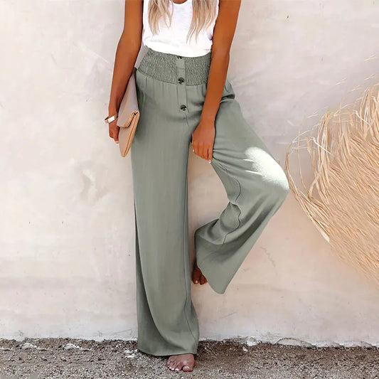 2024 Summer Cotton Linen Wide Leg Pants for Women Pants Full Length Casual Pants Female Solid Loose High Waist Straight Trousers